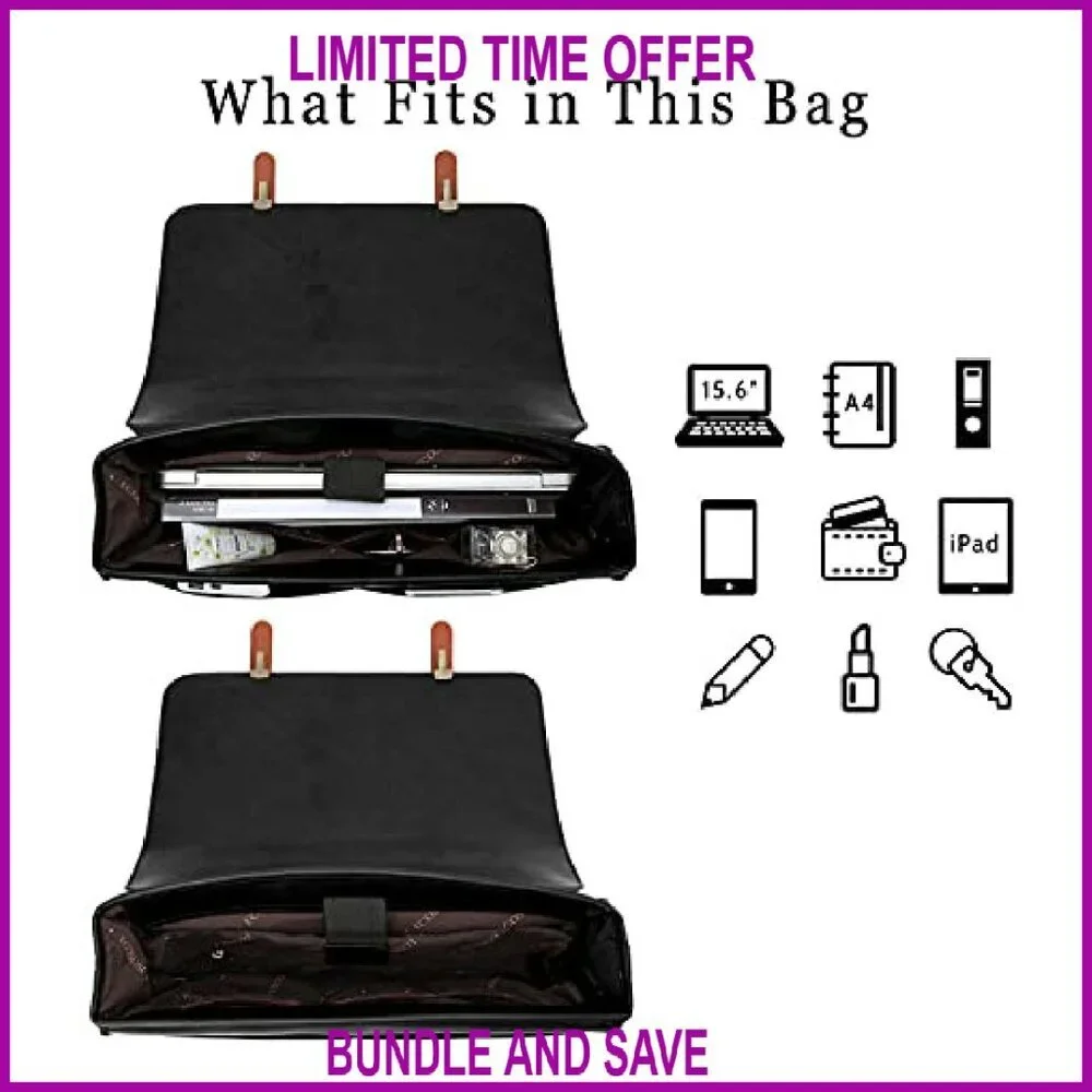 PU Leather Laptop Briefcase Fits 15.6